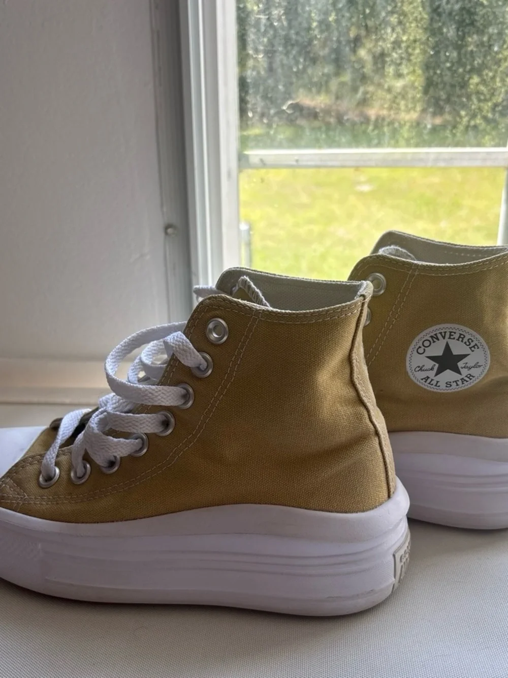 Converse High-Top Sneakers in Mustard Yellow and White
